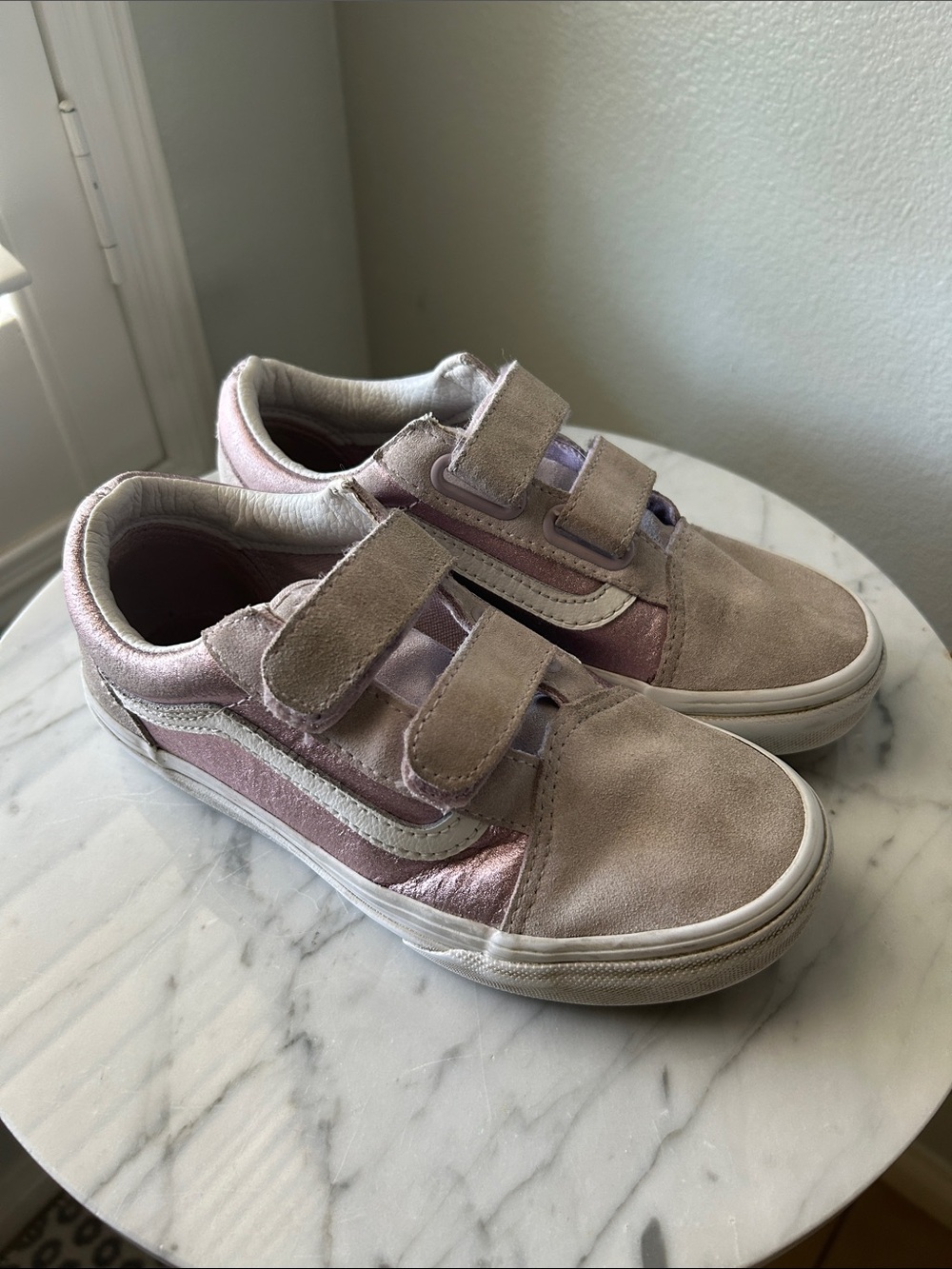Vans Kids Pink Suede & Metallic Velcro Sneakers